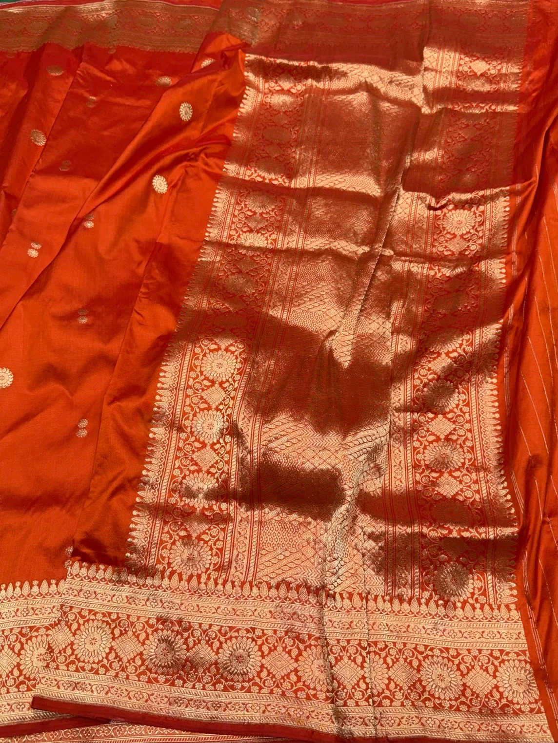 Orange Vintage Handwoven Pure Banarasi Silk Saree - Image 3