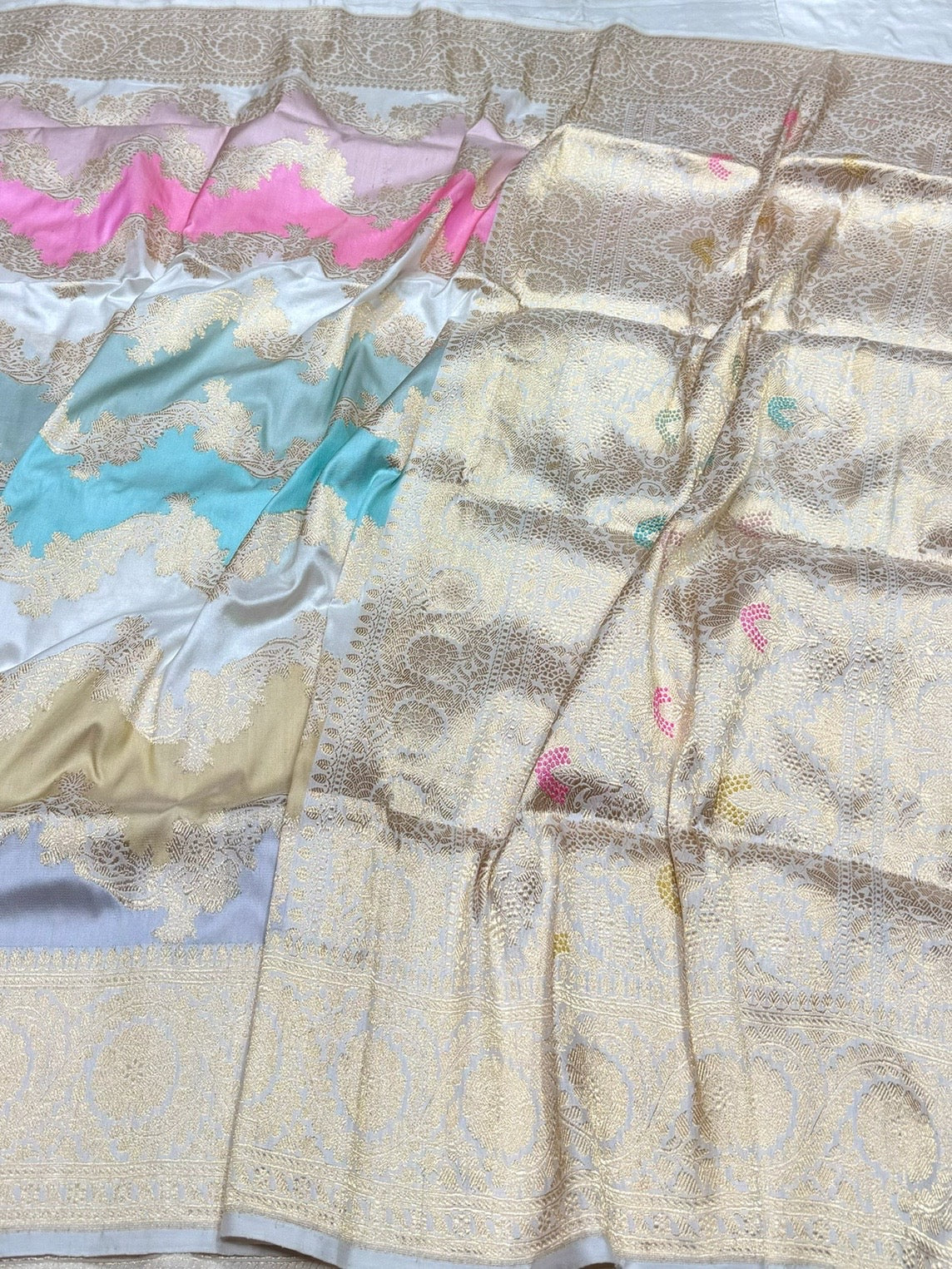 Ivory Handwoven Pure Banarasi Rangkaat Silk Saree – Pure Katan Silk - Image 3