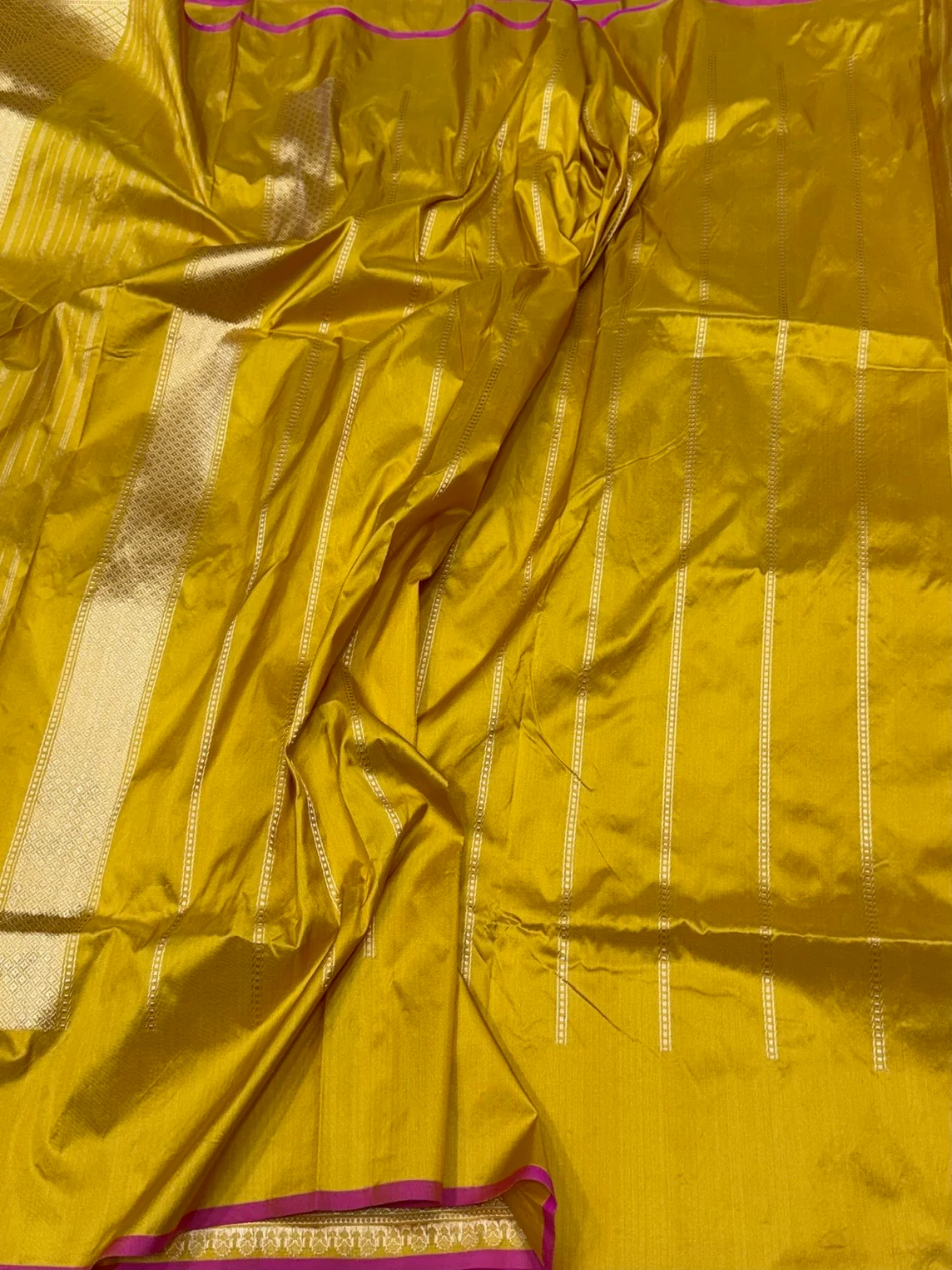 Mustard Yellow Handwoven Pure Banarasi Silk Saree in Kadwa Weave | Authentic Katan Mulberry Silk - Image 2